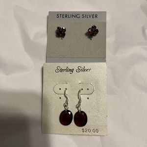 Sterling silver with red stone earrings. 2 pair. New.